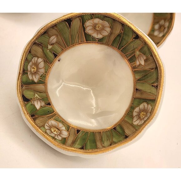RARE Set Of 5 Vintage Nippon Porcelain Moriage Floral Pattern Footed Nut Bowls - Picture 5 of 12